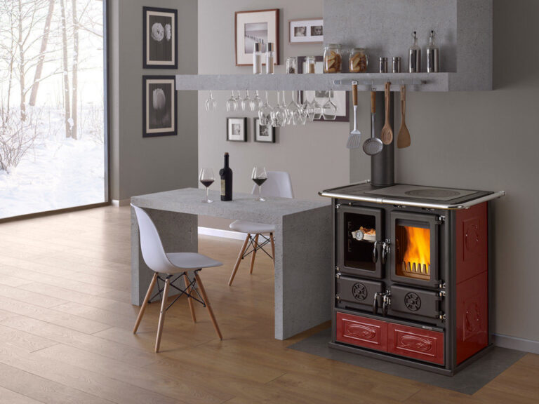 LaNordica-Rosetta-puuhella-vasen-punainen-woodburning-stove-red-left - Unelmauunit - Unelmauunit La Nordica Rosetta BII puuhella | La Nordica Rosetta BII woodburning cooker