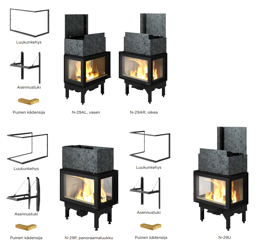 Nordpeis N-29 -takkasydänmallit | Nordpeis N-29 fireplace insert models