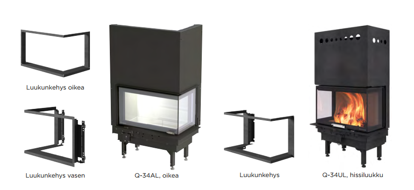 Nordpeis Q-34 -takkasydänmallit | Nordpeis Q-34 fireplace insert models