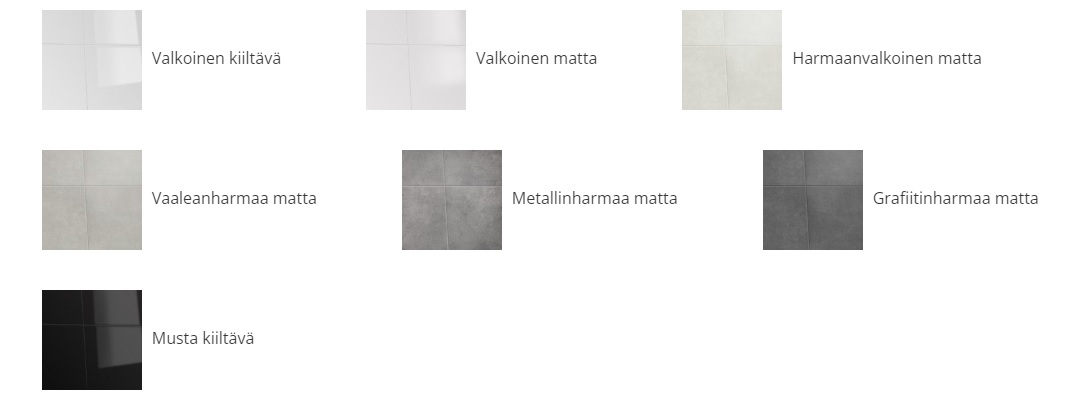 Warma-Uunit Fiona kaakelin värivaihtoehdot | Warma-Uunit Fiona fireplace tile options