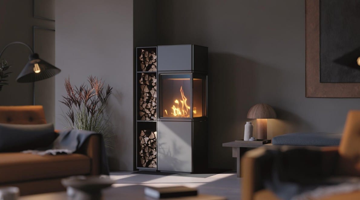 Contura 410 kiertoilmatakka halkotilalla | Contura 410 stove with log box