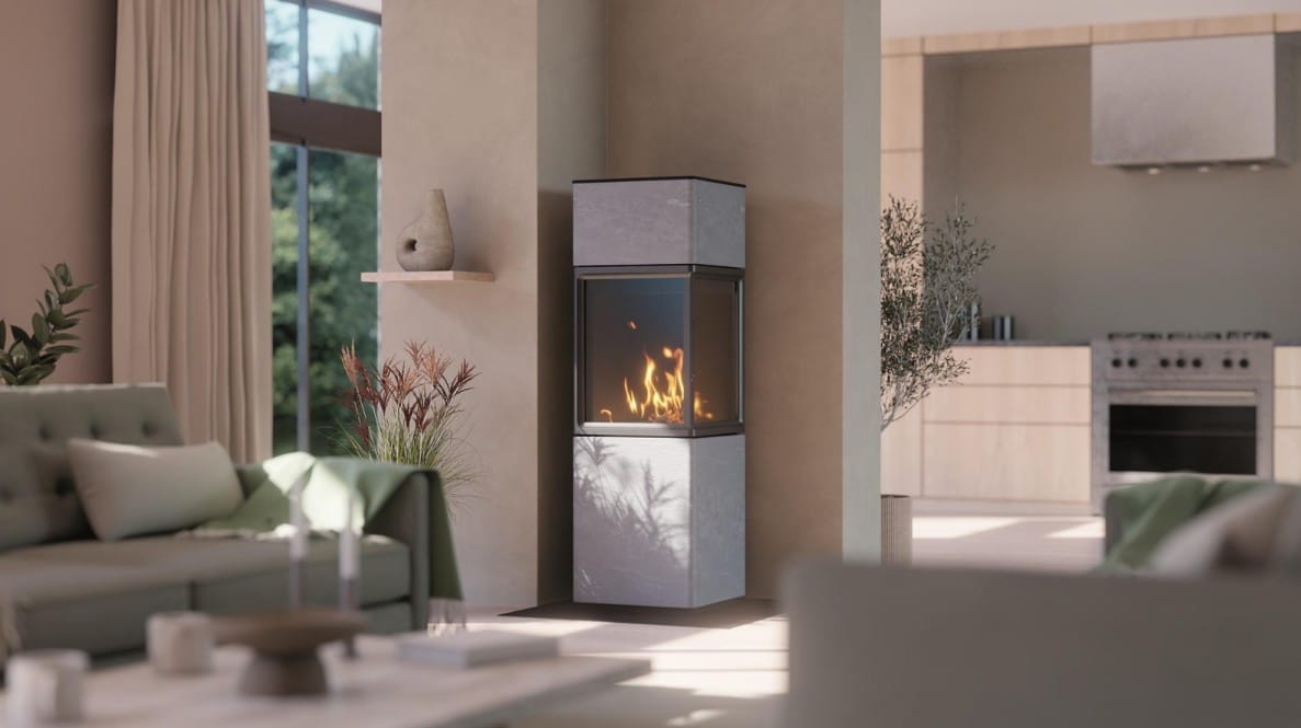 Contura 410T kiertoilmatakka vuolukiviverhoilulla | Contura 410T stove with soapstone cover