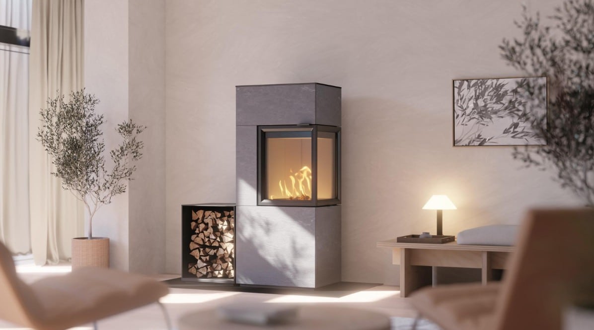Contura 420T kiertoilmatakka vuolukiviverhoilulla | Contura 420T stove with soapstone cover