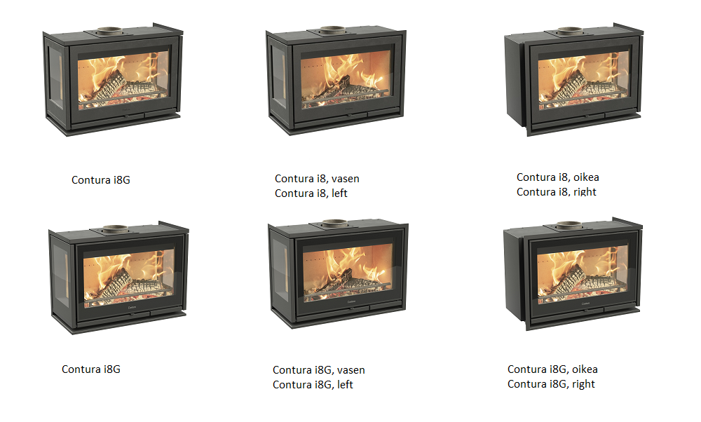 Contura i8 -takkasydänmallit | Contura i8 fireplace insert models