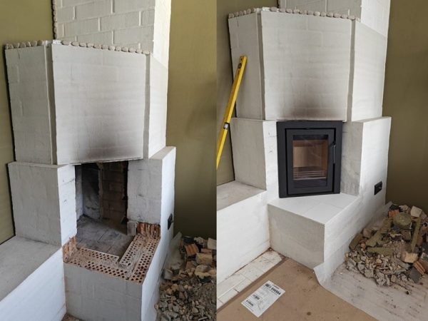 Contura i4 -takkasydän avotakkaan asennettuna | Contura i4 fireplace insert installed inside an open fireplace